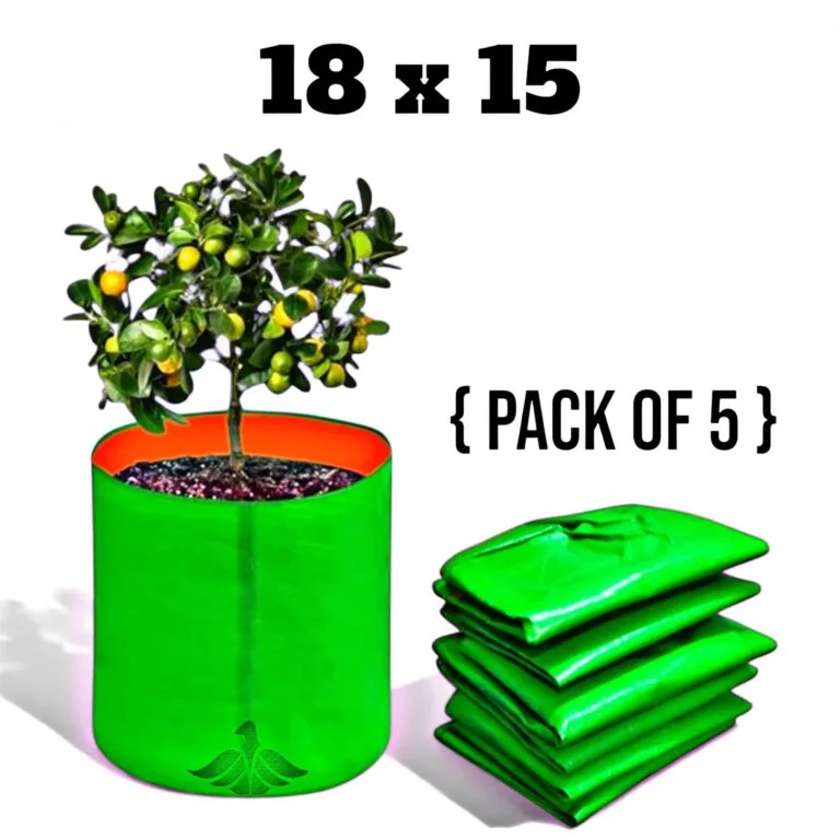 18×15 Green Gardening Grow Bags for Vegetables and Climbing Plants – Set of 5 HDPE Grow Bags for Terrace and Balcony