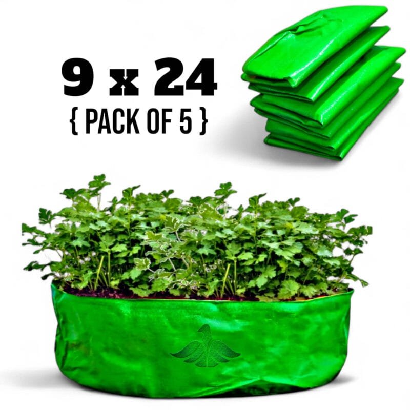 GroSva 9×24 Grow Bags for Leafy Vegetables – Set of 5 HDPE Bags for Growing Spinach, Lettuce, and Herbs