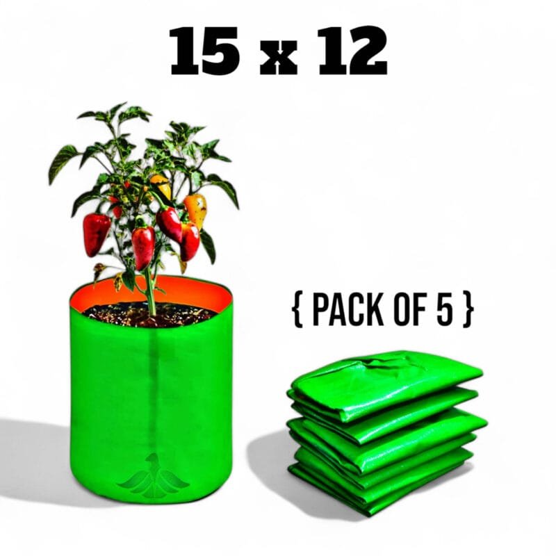 15×12 HDPE Plant Grow Bags for Terrace Garden – Set of 5 Durable Bags for Vegetables and Flowers