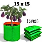 GroSva 15×15 Gardening Grow Bags for Vegetables and Plants – Set of 5 Durable HDPE Bags for Terrace Gardening