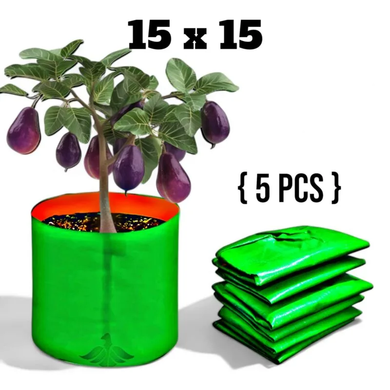 GroSva 15×15 Gardening Grow Bags for Vegetables and Plants – Set of 5 Durable HDPE Bags for Terrace Gardening
